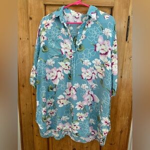 Kouaer Floral Beach Cover Up/Oversized Top Cottagecore Short Sleeve. Size Medium
